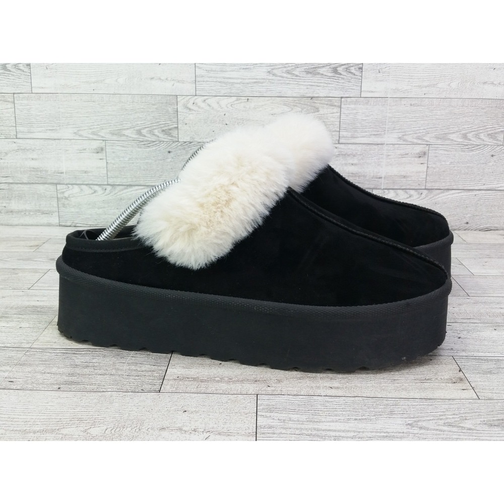 Women's Mudd Platform Fleece Lined Shoes Slippers Black Faux Leather/suede Sz 11